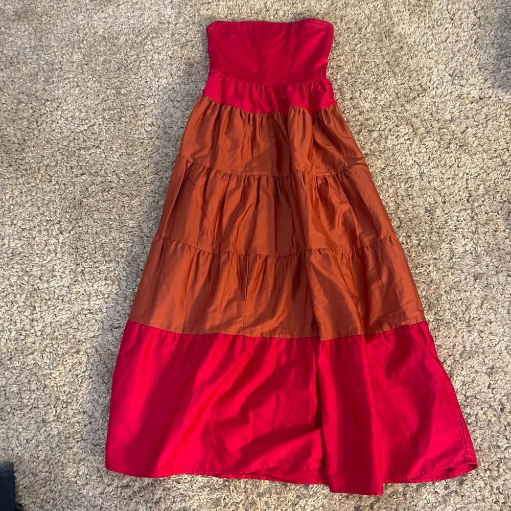 Forever 21 Strapless Pink Brown Colorblock Maxi Dress S - Picture 3 of 9